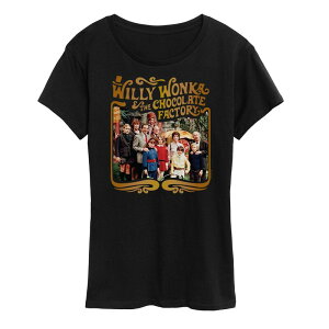 �A�j���L�����N�^�[ ���f�B�[�X �g�b�v�X T�V���c �O���t�B�b�N Licensed Character Women's Willy Wonkand the Chocolate Factory Willy Wonka Cast Photo Graphic Tee Black �u���b�N