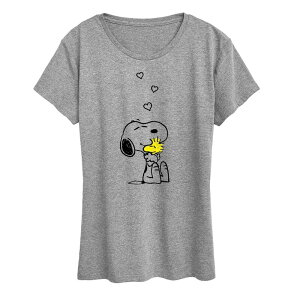 �A�j���L�����N�^�[ ���f�B�[�X �g�b�v�X T�V���c �O���t�B�b�N Licensed Character Women's Peanutsnoopy & Woodstock Hugs Graphic Tee Heather Gray �O���[