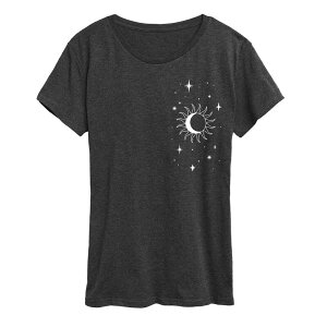 �A�j���L�����N�^�[ ���f�B�[�X �g�b�v�X T�V���c �O���t�B�b�N Licensed Character Women'stars Moon Sun Graphic Tee Heather Charcoal �`���R�[��