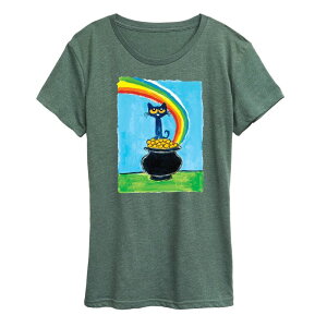 �A�j���L�����N�^�[ ���f�B�[�X �g�b�v�X T�V���c �O���t�B�b�N Licensed Character Women's Pete The Cat Rainbow Pot Of Gold Graphic Tee Heather Juniper �w�U�[