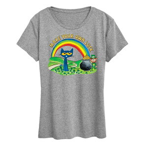 �A�j���L�����N�^�[ ���f�B�[�X �g�b�v�X T�V���c �O���t�B�b�N Licensed Character Women's Pete The Cat Pete Leprechaun Pot Of Gold Graphic Tee Heather Gray �O���[