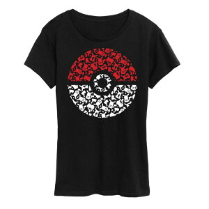 �A�j���L�����N�^�[ ���f�B�[�X �g�b�v�X T�V���c �v���X�T�C�Y �O���t�B�b�N Licensed Character Plus Pokemon Pokeball Pikachu Pattern Graphic Tee Black �u���b�N