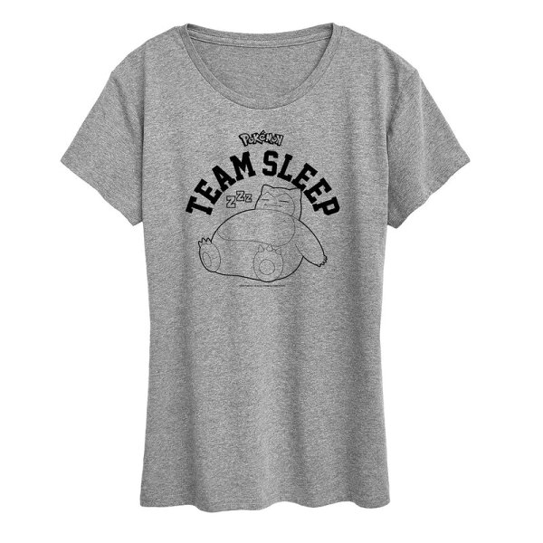アニメキャラクター レディース トップス Tシャツ グラフィック Licensed Character Women's Pokemon Snorlax Team Sleep Graphic Tee Heather Gray グレー
