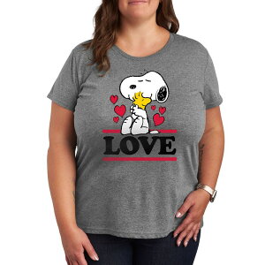 �A�j���L�����N�^�[ ���f�B�[�X �g�b�v�X T�V���c �v���X�T�C�Y �O���t�B�b�N Licensed Character Plusize Peanuts Love Snoopy Woodstock Graphic Tee Heather Gray �O���[