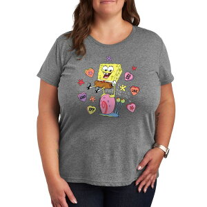 �j�R���f�I�� ���f�B�[�X �g�b�v�X T�V���c �v���X�T�C�Y �p���c �O���t�B�b�N Plusize Nickelodeon SpongeBob Squarepantspongebob Gary Candy Hearts Graphic Tee Heather Gray �O���[