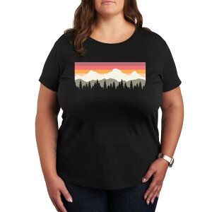 �A�j���L�����N�^�[ ���f�B�[�X �g�b�v�X T�V���c �v���X�T�C�Y �O���t�B�b�N Licensed Character Plus Muted Sunset Mountain Scene Graphic Tee Black �u���b�N