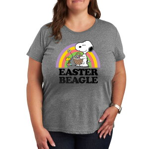 �A�j���L�����N�^�[ ���f�B�[�X �g�b�v�X T�V���c �v���X�T�C�Y �O���t�B�b�N Licensed Character Plus Peanutsnoopy & Woodstock Easter Graphic Tee Heather Gray �O���[