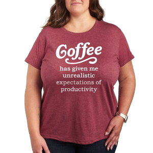 �A�j���L�����N�^�[ ���f�B�[�X �g�b�v�X T�V���c �v���X�T�C�Y �O���t�B�b�N Licensed Character Plus Coffee Unrealistic Expectations Graphic Tee Heather Dark Red �w�U�[