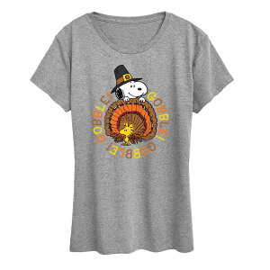 �A�j���L�����N�^�[ ���f�B�[�X �g�b�v�X T�V���c �O���t�B�b�N Licensed Character Women's Peanutsnoopy & Woodstock Gobble Graphic Tee Heather Gray �O���[