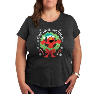 �A�j���L�����N�^�[ ���f�B�[�X �g�b�v�X T�V���c �v���X�T�C�Y �O���t�B�b�N Licensed Character Plusesame Street Elmo Christmas Graphic Tee Heather Charcoal �`���R�[��
