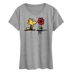 �A�j���L�����N�^�[ ���f�B�[�X �g�b�v�X T�V���c �O���t�B�b�N Licensed Character Women's Peanuts Woodstock Rose Graphic Tee Heather Gray �O���[