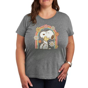 �A�j���L�����N�^�[ ���f�B�[�X �g�b�v�X T�V���c �v���X�T�C�Y �O���t�B�b�N Licensed Character Plus Peanutsnoopy & Woodstock Rainbow Graphic Tee Heather Gray �O���[