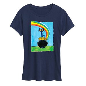 �A�j���L�����N�^�[ ���f�B�[�X �g�b�v�X T�V���c �O���t�B�b�N Licensed Character Women's Pete The Cat Rainbow Pot Of Gold Graphic Tee Navy �l�C�r�[