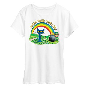 �A�j���L�����N�^�[ ���f�B�[�X �g�b�v�X T�V���c �O���t�B�b�N Licensed Character Women's Pete The Cat Pete Leprechaun Pot Of Gold Graphic Tee White �z���C�g