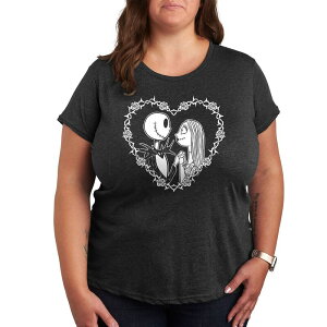 �f�B�Y�j�[ ���f�B�[�X �g�b�v�X T�V���c �v���X�T�C�Y �O���t�B�b�N Disney's The Nightmare Before Christmas Plus Jack & Sally Heart Graphic Tee Heather Charcoal �`���R�[��