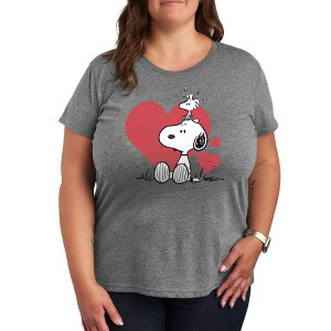 �A�j���L�����N�^�[ ���f�B�[�X �g�b�v�X T�V���c �v���X�T�C�Y �O���t�B�b�N Licensed Character Plusize Peanutsnoopy And Woodstock Graphic Tee Heather Gray �O���[