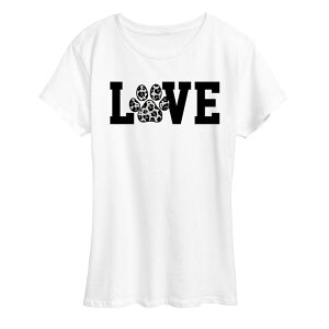 �A�j���L�����N�^�[ ���f�B�[�X �g�b�v�X T�V���c �v�����g �O���t�B�b�N Licensed Character Women's Love Pawprint Snow Leopard Graphic Tee White �z���C�g