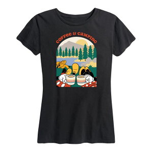 �f�B�Y�j�[ ���f�B�[�X �g�b�v�X T�V���c �O���t�B�b�N Disney's Mickey & Minnie Mouse Women's Coffee And Campingraphic Tee Black �u���b�N