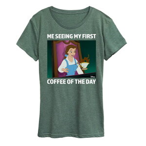 �f�B�Y�j�[ ���f�B�[�X �g�b�v�X T�V���c �O���t�B�b�N Disney Princess Belle Women's First Coffee Of The Day Meme Graphic Tee Heather Green �w�U�[