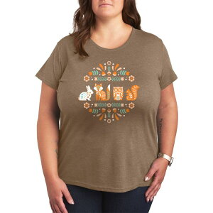 �A���u�����f�b�h ���f�B�[�X �g�b�v�X T�V���c �v���X�T�C�Y �O���t�B�b�N Unbranded Pluscandinavian Woodland Creatures Graphic Tee Heather Brown �w�U�[