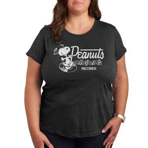 �A�j���L�����N�^�[ ���f�B�[�X �g�b�v�X T�V���c �v���X�T�C�Y �O���t�B�b�N Licensed Character Plus Peanutsnoopy Records Dancingraphic Tee Heather Charcoal �`���R�[��