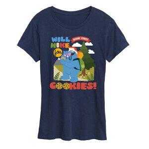 �A�j���L�����N�^�[ ���f�B�[�X �g�b�v�X T�V���c �O���t�B�b�N Licensed Character Women'sesame Street Will Hike For Cookies Graphic Tee Navy �l�C�r�[