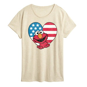 �A�j���L�����N�^�[ ���f�B�[�X �g�b�v�X T�V���c �O���t�B�b�N Licensed Character Women'sesame Street Elmo Flag Heart Graphic Tee Beige �x�[�W��