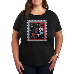 �A�j���L�����N�^�[ ���f�B�[�X �g�b�v�X T�V���c �v���X�T�C�Y �O���t�B�b�N Licensed Character Plusize Women's Plus Figure Skater USA Stamp Distressed Graphic Tee Black �u���b�N