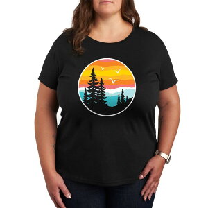�A�j���L�����N�^�[ ���f�B�[�X �g�b�v�X T�V���c �v���X�T�C�Y �O���t�B�b�N Licensed Character Plus Round Sunset Mountain Graphic Tee Black �u���b�N