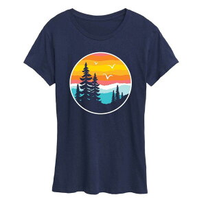 �A�j���L�����N�^�[ ���f�B�[�X �g�b�v�X T�V���c �O���t�B�b�N Licensed Character Women's Round Sunset Mountain Graphic Tee Navy �l�C�r�[