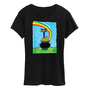 �A�j���L�����N�^�[ ���f�B�[�X �g�b�v�X T�V���c �O���t�B�b�N Licensed Character Women's Pete The Cat Rainbow Pot Of Gold Graphic Tee Black �u���b�N
