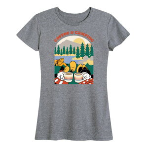 �f�B�Y�j�[ ���f�B�[�X �g�b�v�X T�V���c �O���t�B�b�N Disney's Mickey & Minnie Mouse Women's Coffee And Campingraphic Tee Heather Gray �O���[