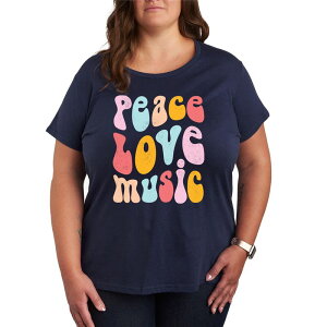 �A���u�����f�b�h ���f�B�[�X �g�b�v�X T�V���c �v���X�T�C�Y �O���t�B�b�N Unbranded Plus Peace Love Music Distressed Graphic Tee Navy �l�C�r�[
