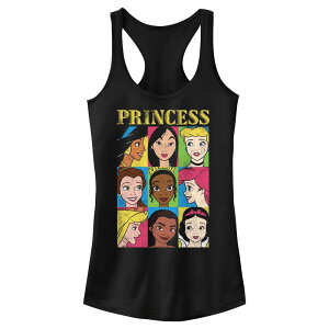 �f�B�Y�j�[ ���f�B�[�X �g�b�v�X T�V���c Disney Princess Jasmine Mulan Cinderella Belle Tianariel Aurora Moana & Snowhite Pop Colors Portraits Juniors' Racerback Tank Top Black �u���b�N