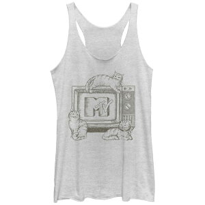 �A�j���L�����N�^�[ ���f�B�[�X �g�b�v�X T�V���c ���S Licensed Character Juniors' MTV Cats Logo Racerback Tank Top White Heather �z���C�g