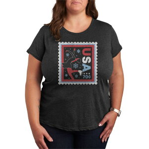 �A�j���L�����N�^�[ ���f�B�[�X �g�b�v�X T�V���c �v���X�T�C�Y �O���t�B�b�N Licensed Character Plusize Women's Plus Figure Skater USA Stamp Distressed Graphic Tee Heather Charcoal �`���R�[��
