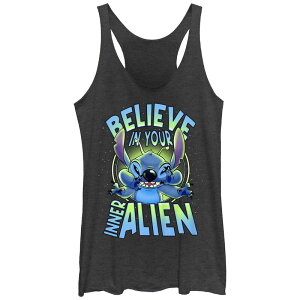 �f�B�Y�j�[ ���f�B�[�X �g�b�v�X T�V���c Disney's Lilo & Stitch Women's Believe In Your Inner Alien Stitch Tri-Blend Racerback Tank Top Black Heather �u���b�N