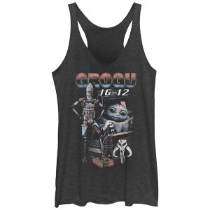 �A�j���L�����N�^�[ ���f�B�[�X �g�b�v�X T�V���c �O���t�B�b�N Licensed Character Juniors' The Mandalorian Grogu IG-12 Portraitri-Blend Racerback Graphic Tank Top Black Heather �u���b�N