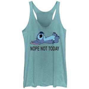 �f�B�Y�j�[ ���f�B�[�X �g�b�v�X T�V���c �O���t�B�b�N Disney's Lilo & Stitch Juniors' Nope Notoday Stitch Racerback Graphic Tank Tahiti Blue �u���[