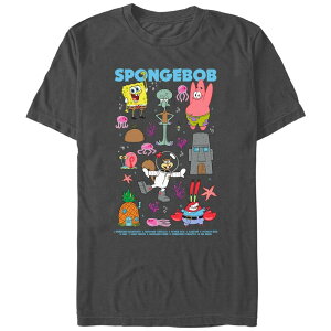 �A�j���L�����N�^�[ ���f�B�[�X �g�b�v�X T�V���c �p���c �O���t�B�b�N Licensed Character Juniors' SpongeBob Squarepants Characters And Names Boyfriend Graphic Tee Charcoal �`���R�[��