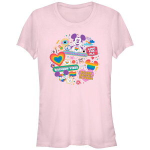 �f�B�Y�j�[ ���f�B�[�X �g�b�v�X T�V���c �O���t�B�b�N Disney's Mickey Mouse Love For All Rainbow Vibes Juniors' Fitted Graphic Tee Light Pink �s���N