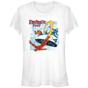 �}�[�x�� ���f�B�[�X �g�b�v�X T�V���c ���B���e�[�W �O���t�B�b�N Marvel Juniors' Fantastic Four Vintage Poster Graphic Tee White �z���C�g