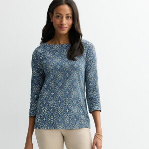 �N���t�g���o���[ ���f�B�[�X �g�b�v�X T�V���c �v�` Petite Croft & Barrow Boatneck Top Aqua Fancy Geo �A�N�A