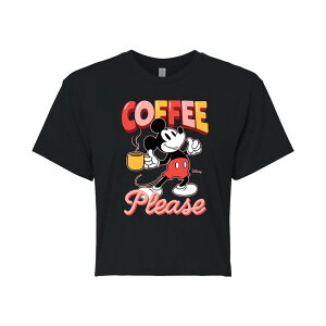 �f�B�Y�j�[ ���f�B�[�X �g�b�v�X T�V���c �N���b�v�h Disney's Mickey Mouse Juniors' Coffee Please Cropped Tee Black �u���b�N