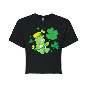 �A�j���L�����N�^�[ ���f�B�[�X �g�b�v�X T�V���c �N���b�v�h Licensed Character Juniors' Care Bears Good Luck Bear Shamrock Cropped Tee Black �u���b�N