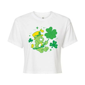 �A�j���L�����N�^�[ ���f�B�[�X �g�b�v�X T�V���c �N���b�v�h Licensed Character Juniors' Care Bears Good Luck Bear Shamrock Cropped Tee White �z���C�g