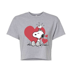 �A�j���L�����N�^�[ ���f�B�[�X �g�b�v�X T�V���c �N���b�v�h Licensed Character Juniors' Peanutsnoopy & Woodstock Heart Cropped Tee Heather Gray �O���[