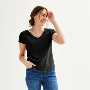 �\�m�} ���f�B�[�X �g�b�v�X T�V���c V�l�b�N �v�` Petite Sonoma Goods For Lifeveryday Short Sleeve V-Neck Tee Pitch Black �u���b�N