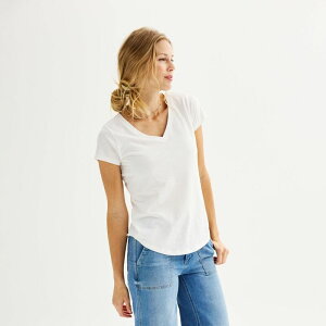 �\�m�} ���f�B�[�X �g�b�v�X T�V���c V�l�b�N �v�` Petite Sonoma Goods For Lifeveryday Short Sleeve V-Neck Tee Vital White �z���C�g