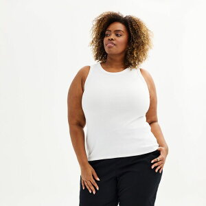 �\�m�} ���f�B�[�X �g�b�v�X T�V���c �n�C�l�b�N �v���X�T�C�Y ���u Plusize Sonoma Goods For Life High Neck Ribbed Layering Tank Top Vital White �z���C�g